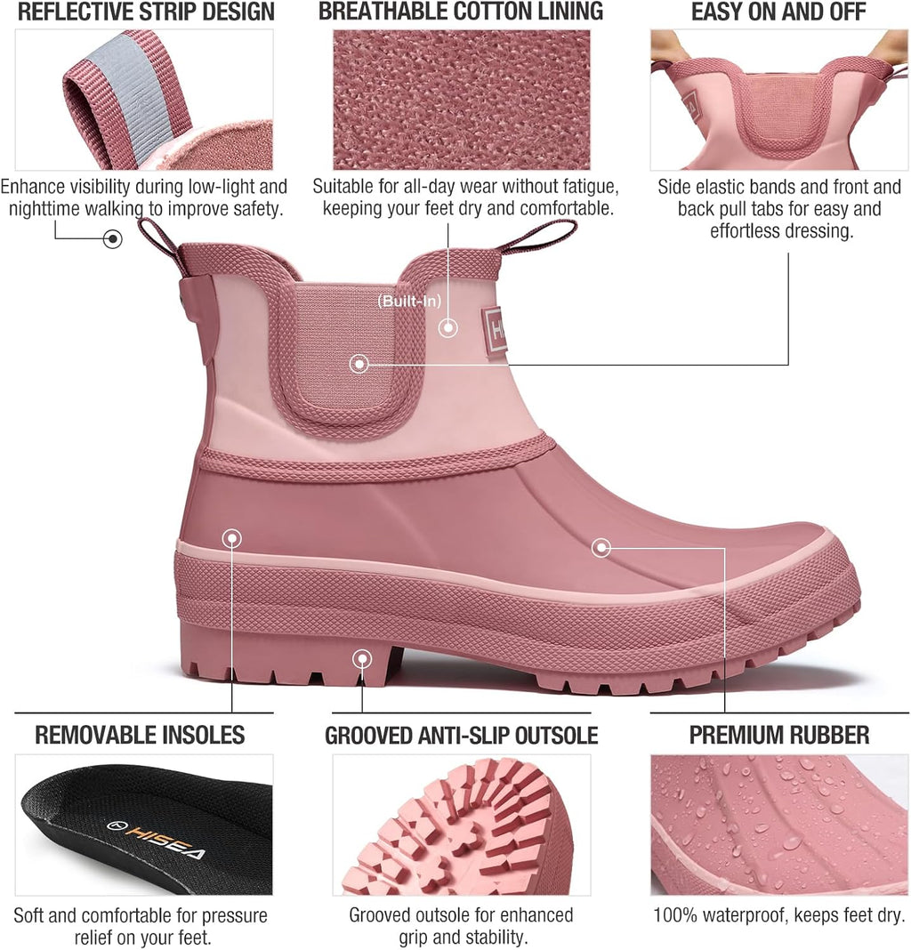 Women's Duck Chelsea Rain Boots Waterproof Short Garden Boot Outdoor Mud Boots