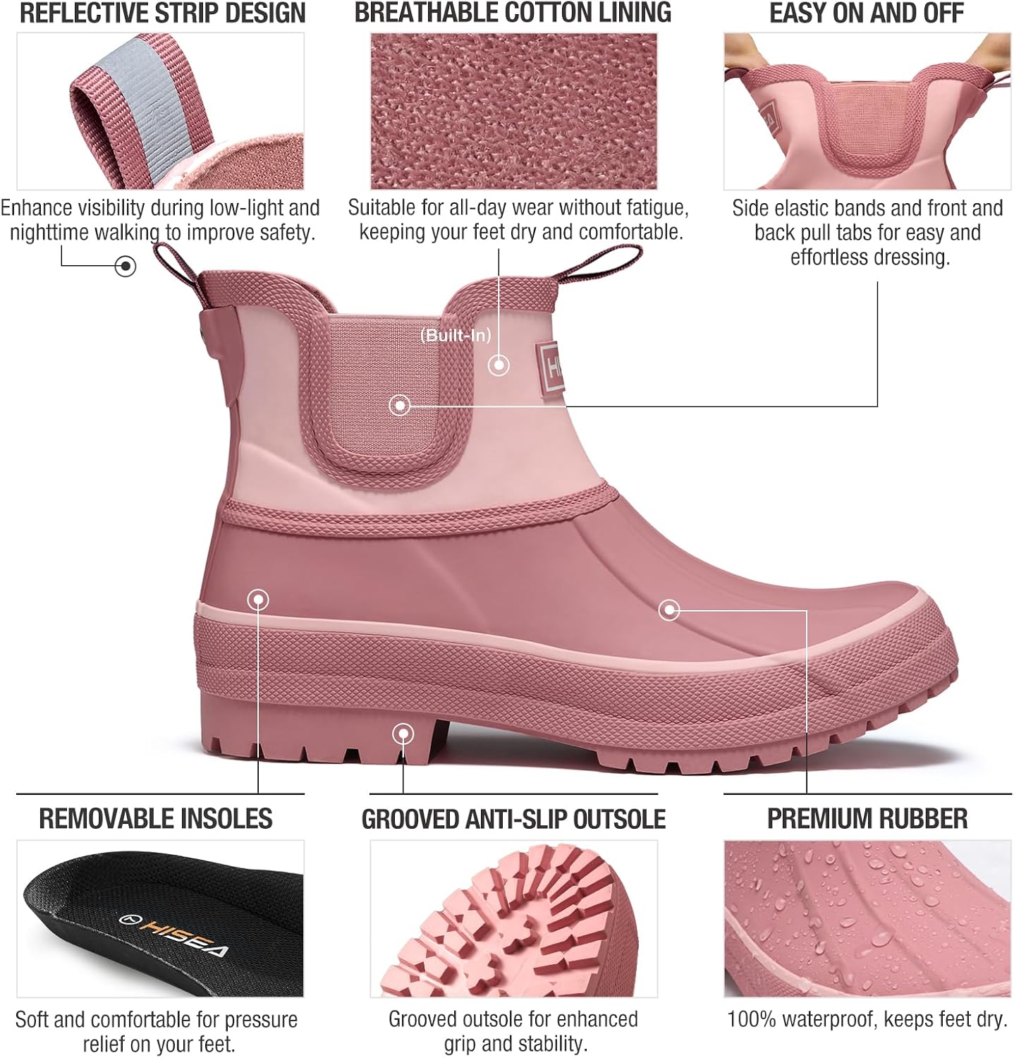 Women's Duck Chelsea Rain Boots Waterproof Short Garden Boot Outdoor Mud Boots
