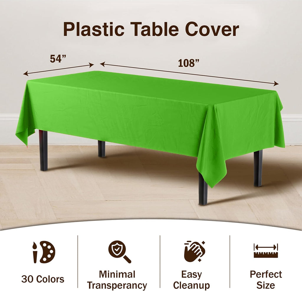 Lime Green Rectangular Plastic Tablecloth - 54x108 Inch, Pack of 24