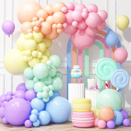 Pastel Rainbow Balloons Arch Garland Kit, Macaron Assorted Color Balloon Arch Kit,18/12/5 In Pastel Spring Balloon