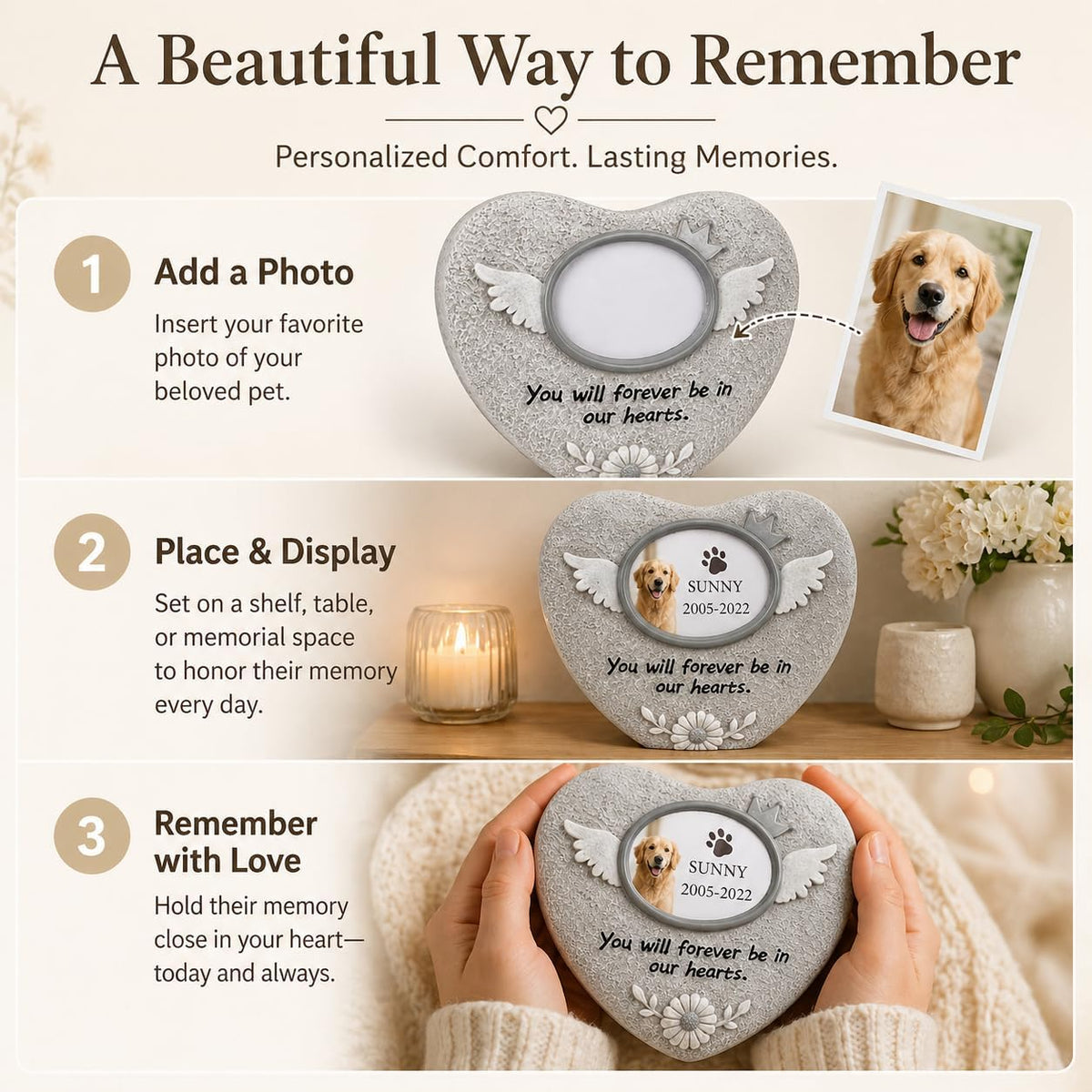Pet Memorial Stone for Loss of Dog or Cat - Dog Memorial Gifts with Flower Language Design - Heartfelt Pet Loss