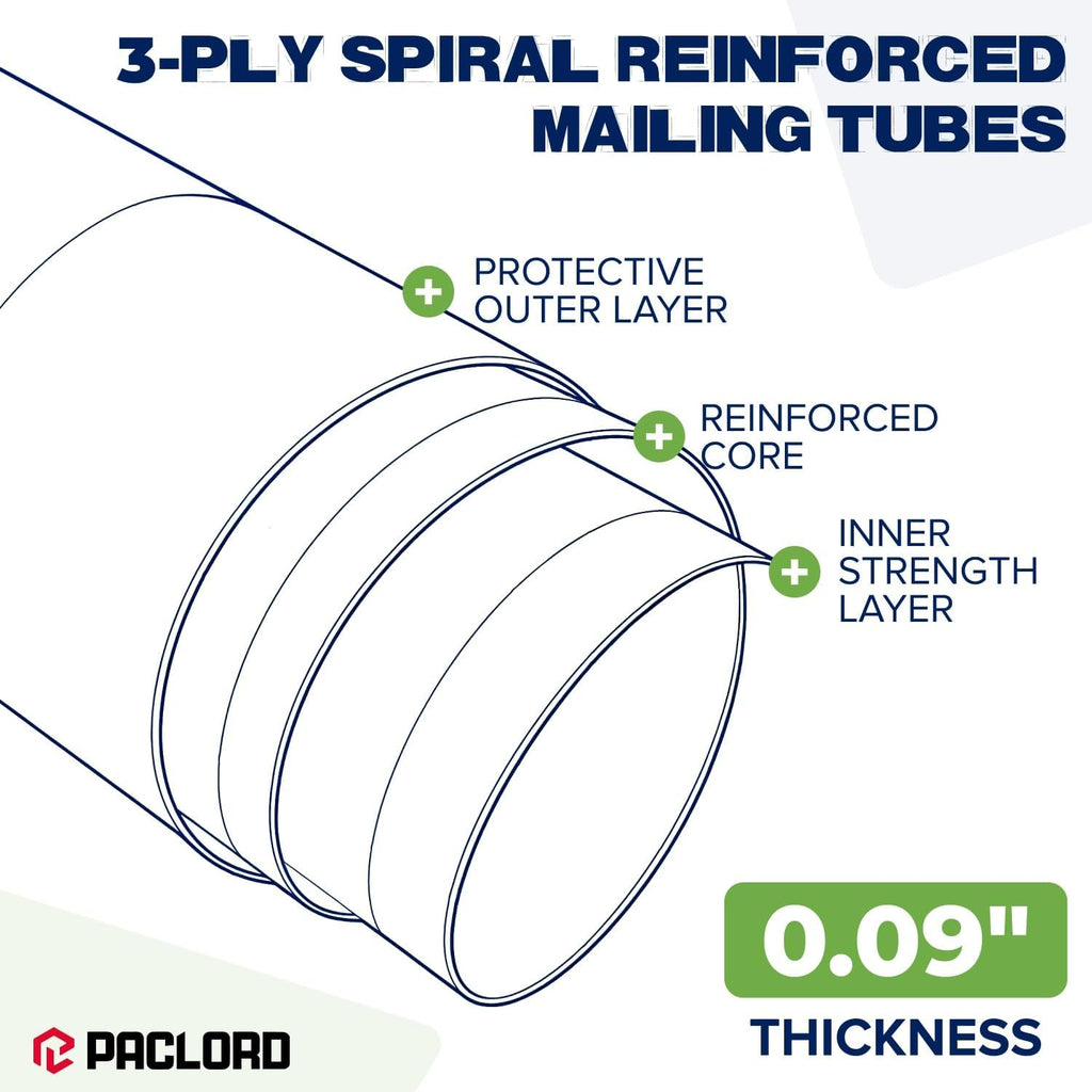 4" x 60" Made in USA Reinforced Kraft Paper Mailing Tube, 6 Tubes, 12 Caps