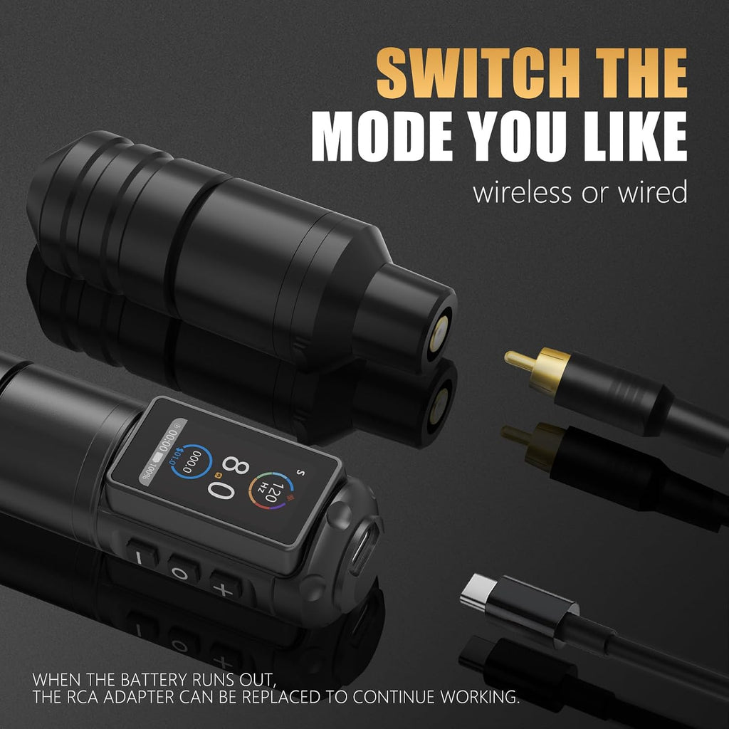 Ninja Pro Tattoo Machine with Coreless Motor - Rotary Cartridge Tattoo Pen with 2000mAh Power Supply for