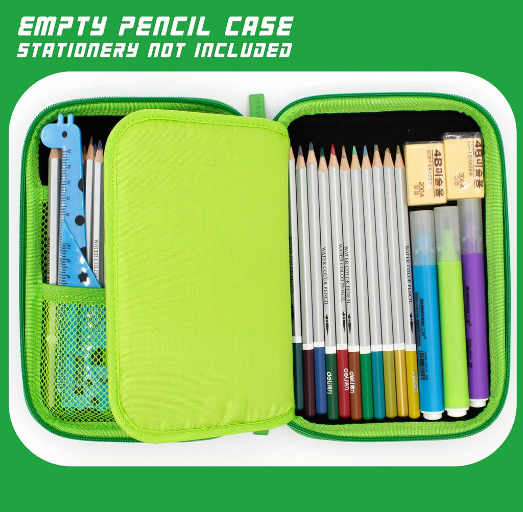 Green Pencil Case Boys Cute School Supply Organizer Cool Pen Box Holder Bag with Zipper for Kids