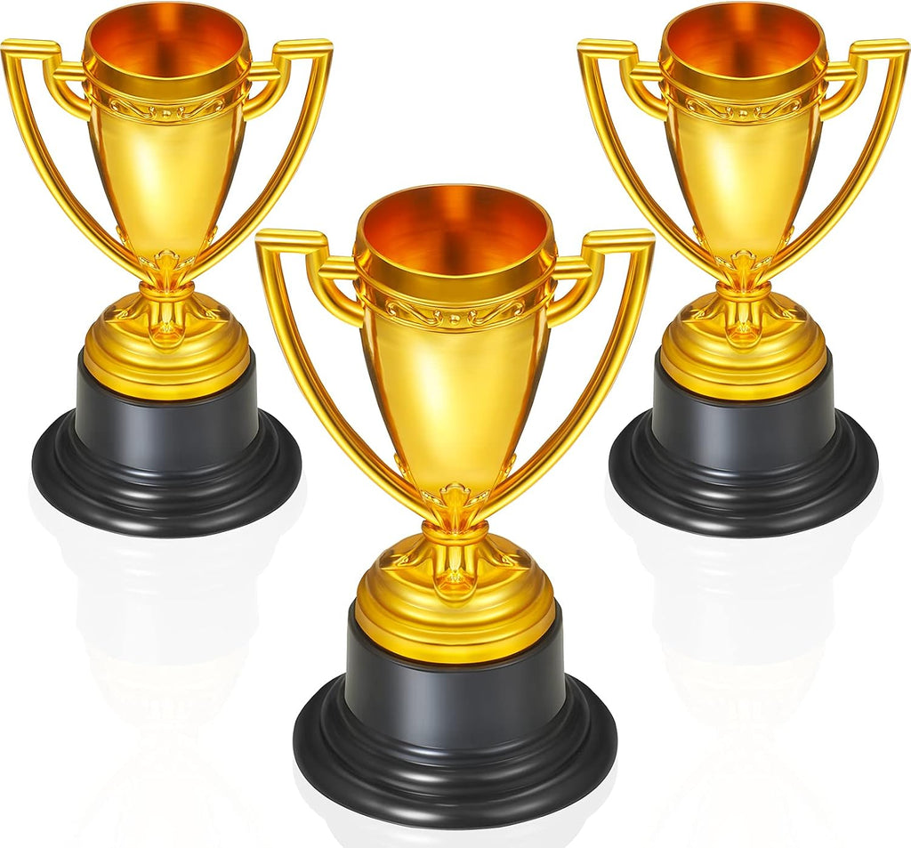 3 Pcs Mini Trophies, Gold Plastic Tiny Small Trophy Cups Winner Awards for Kids Adults Sports, Rewards, Winning
