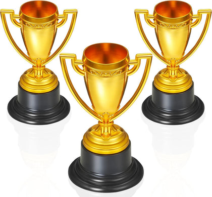 3 Pcs Mini Trophies, Gold Plastic Tiny Small Trophy Cups Winner Awards for Kids Adults Sports, Rewards, Winning