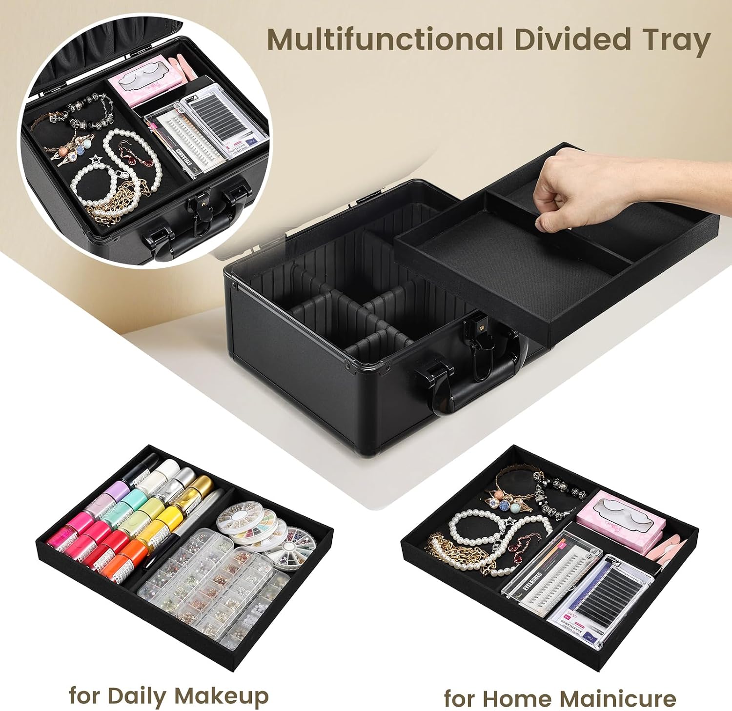 Makeup Case with Lighted Vanity Mirror, Makeup Organizer Box Travel Make up Case with LED Mirror Portable Cosmetic