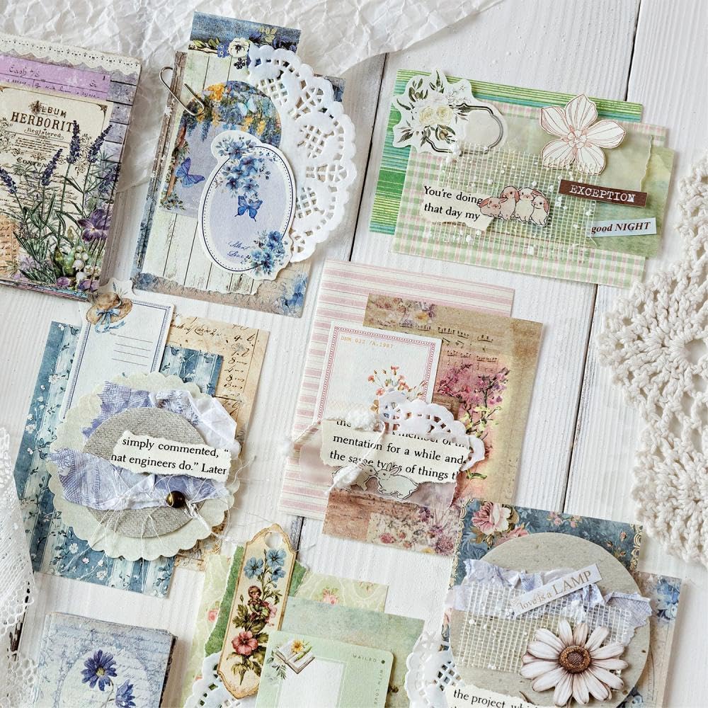 400Pcs Vintage Scrapbook Supplies Kit, Scrapbook Paper and Journaling Stickers Set, 4Pack Scrap Booking Kit for Junk