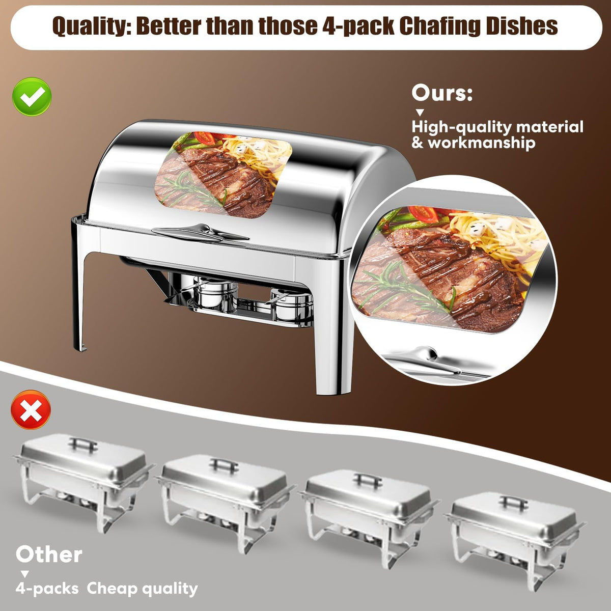 13QT Roll Top Chafing Dishes for Buffet: (Visual Chafing Dish)