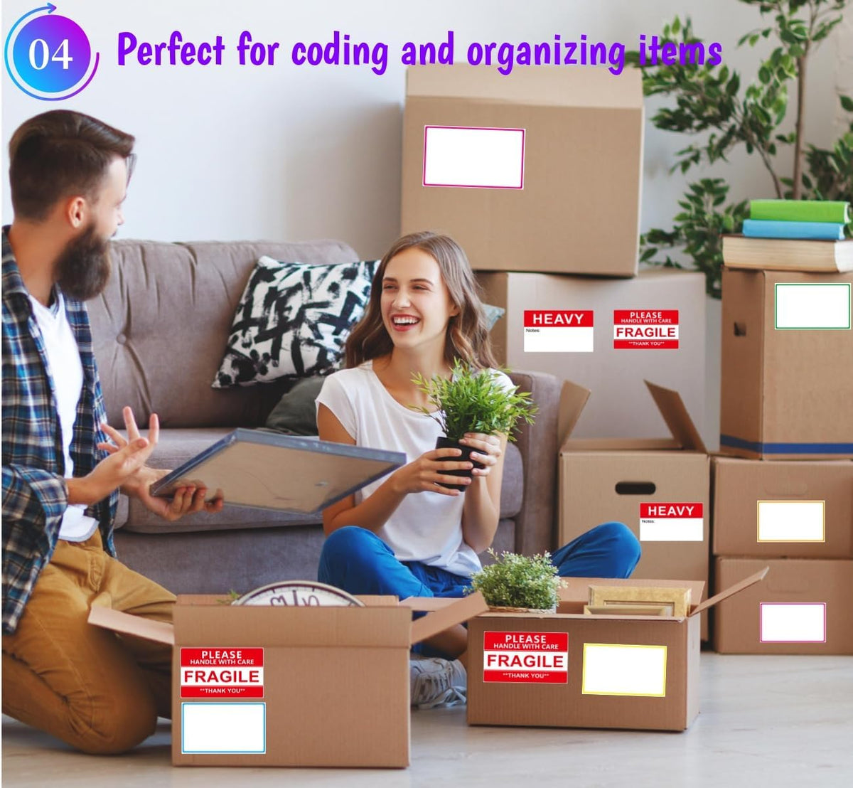 5" x 3" Large Moving Labels for Home Packing Box 6 Color Coded Border Label 162pcs with Writable Notes Areas, Fragile