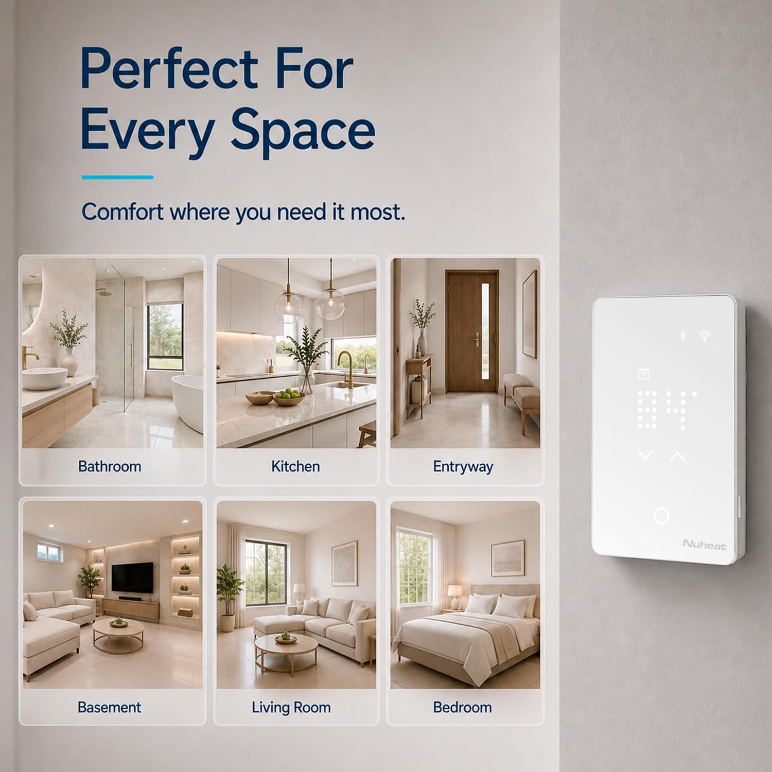 nVent Conductor UWG5-4999-NV Smart WiFi Floor Heating Thermostat | Dual-Voltage, Programmable