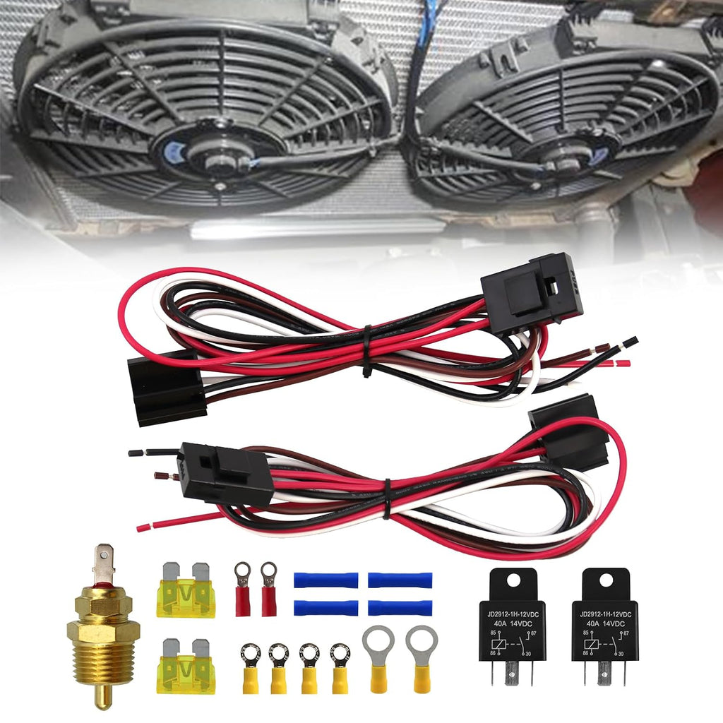 Dual Electric Fan Relay Kit with Radiator Electric Fan Thermostat Kit Fan Temperature Sensor Switch 185 On 175 Off