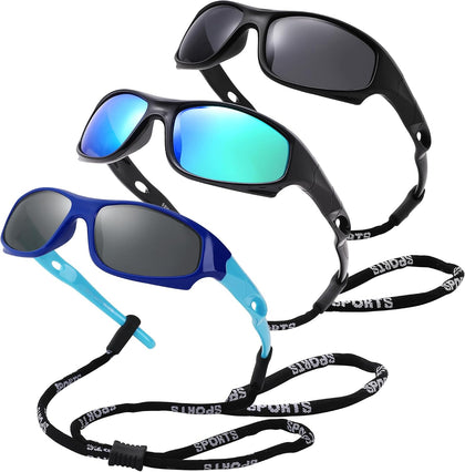 Kids Sunglasses for Boys Girls, Polarized Sports Youth Sunglasses with Strap for Kids Ages Color 3-12