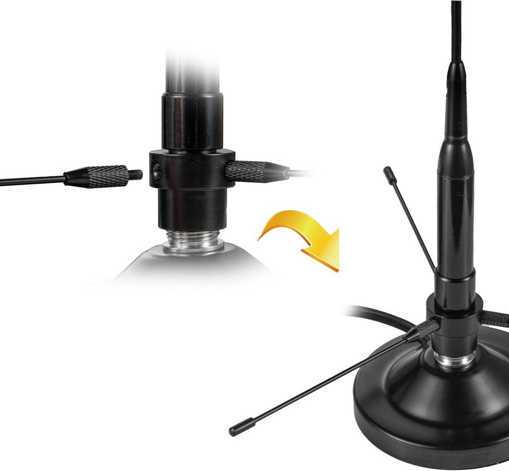 UHF VHF Dual Band 136-174MHz 400-470MHz Magnetic Base Mount Soft Whip Antenna with Ground Plane Kit, Vehicle Mobile