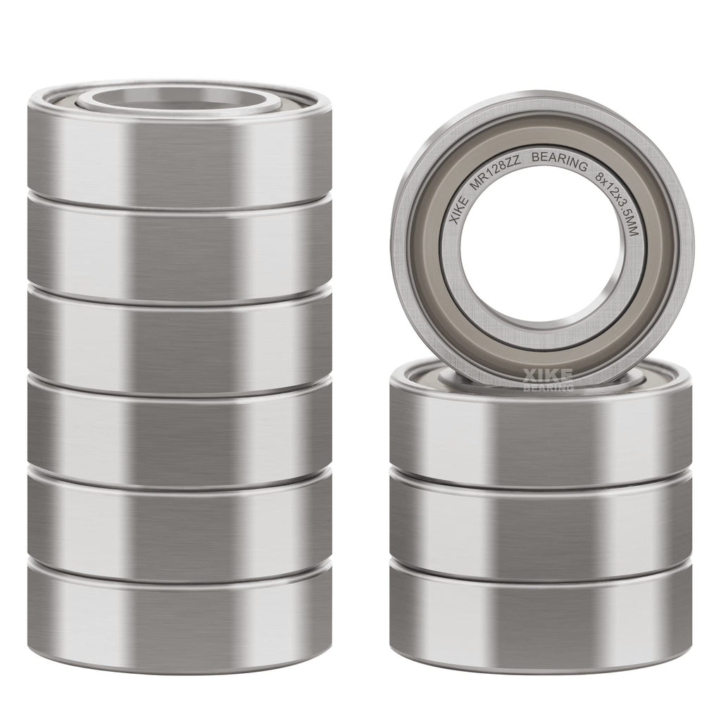 XIKE 10 Pcs MR128ZZ Bearings 8x12x3.5mm, Double Shield Seals Metal.
