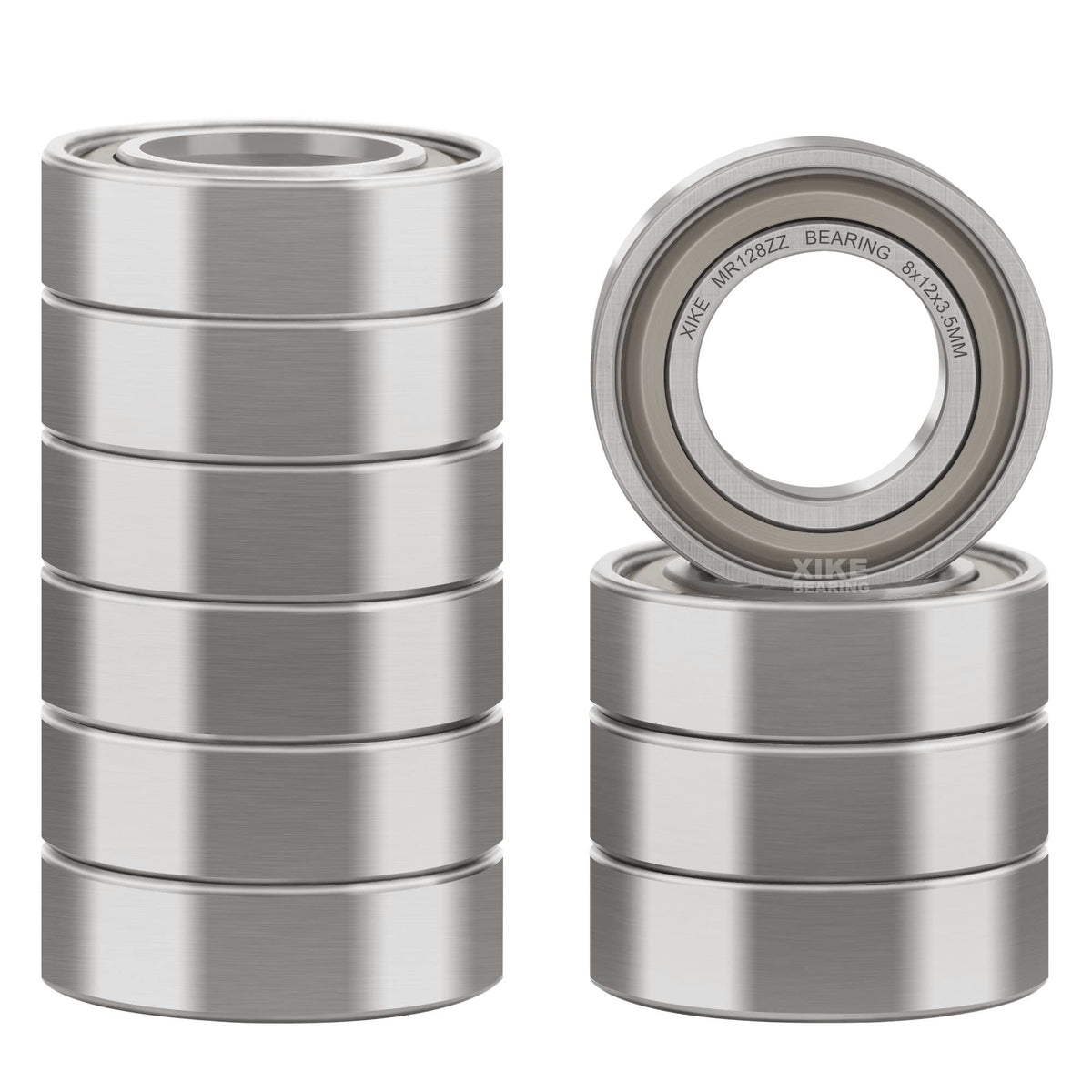 XIKE 10 Pcs MR128ZZ Bearings 8x12x3.5mm, Double Shield Seals Metal.