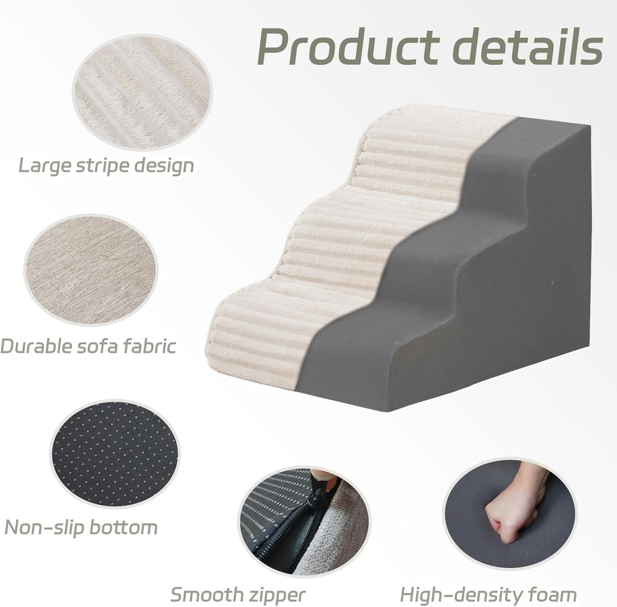 Dog Stairs for Small Dogs & Cats 15.7" H, High Density Foam Dog Steps Ramp for Couch Sofa and Chair, Pet Stairs with