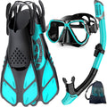 Snorkeling Gear for Adults, Panoramic Mask Anti-Fog & Dry Snorkel | Panoramic anti-fog mask with tempered glass lens