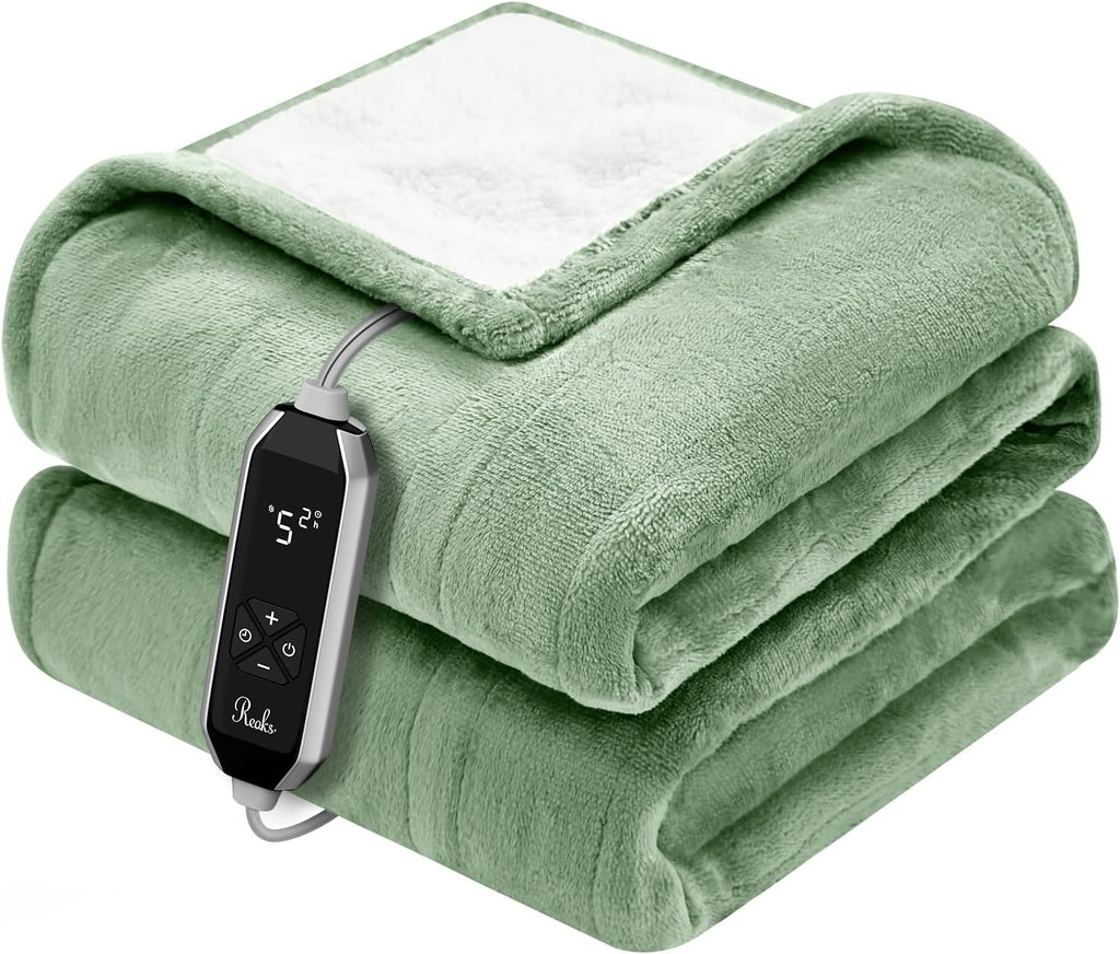 Heated Throw Blanket, 10 Heat Levels, 1-9 Hour Timer, Green | 50" × 60", ETL & FCC listed, machine washable