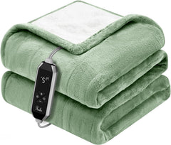 Heated Throw Blanket, 10 Heat Levels, 1-9 Hour Timer, Green | 50" × 60", ETL & FCC listed, machine washable