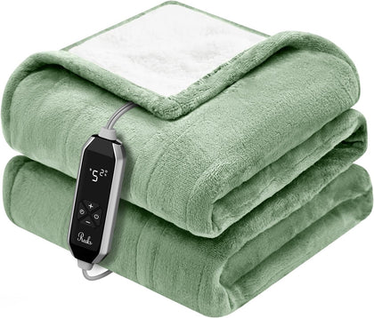 Heated Throw Blanket, 10 Heat Levels, 1-9 Hour Timer, Green | 50" × 60", ETL & FCC listed, machine washable