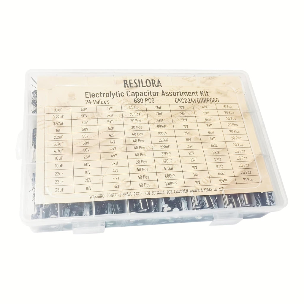 24Values 680Pcs Aluminum Electrolytic Capacitor Kit 0.1uF-1000uF