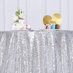 90 Inch Round Silver Sequin Tablecloth for Party Cake Dessert Table Exhibition Events