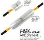 Clear Stretch Wrap Roll Bundle - (2) 15" Rolls, (2) 5" Rolls, (2) Handles,(4000 Feet) Shrink Wrap for Moving, Packing