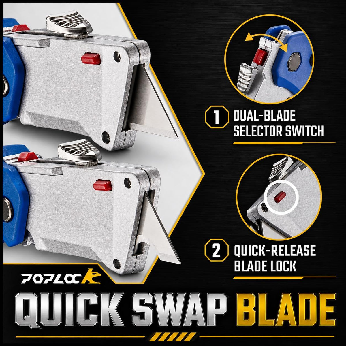 Folding Utility Knife with K-Hook & Straight Blade, Hook Blade Box Cutter for Cable Jacket, Duct, Drywall, Roofing &