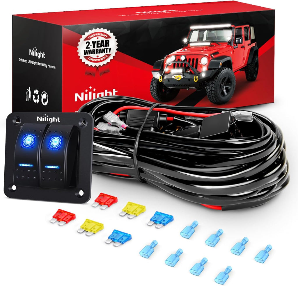 Nilight 12V On/Off Rocker Switch Panel LED Light Bar Wiring Harness Kit