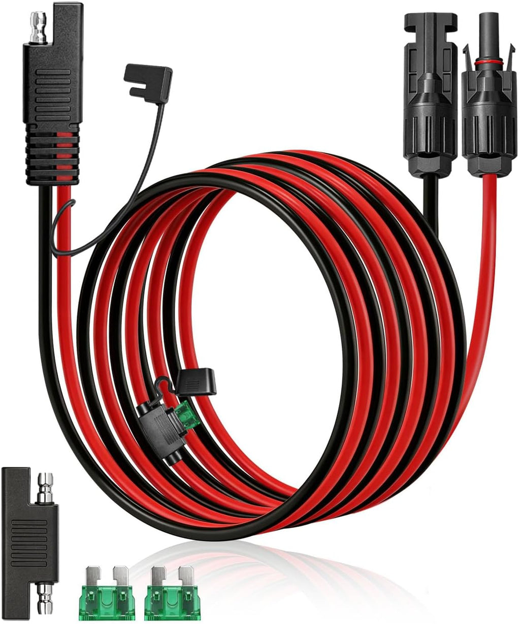 Solar Panel Connector to SAE Adapter Cable 20FT 10AWG MC4 to SAE Adapter | Solar Extension Cable with Fuse/SAE