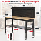 60" Heavy Duty Adjustable Height Workbench, 3000 LBS Capacity