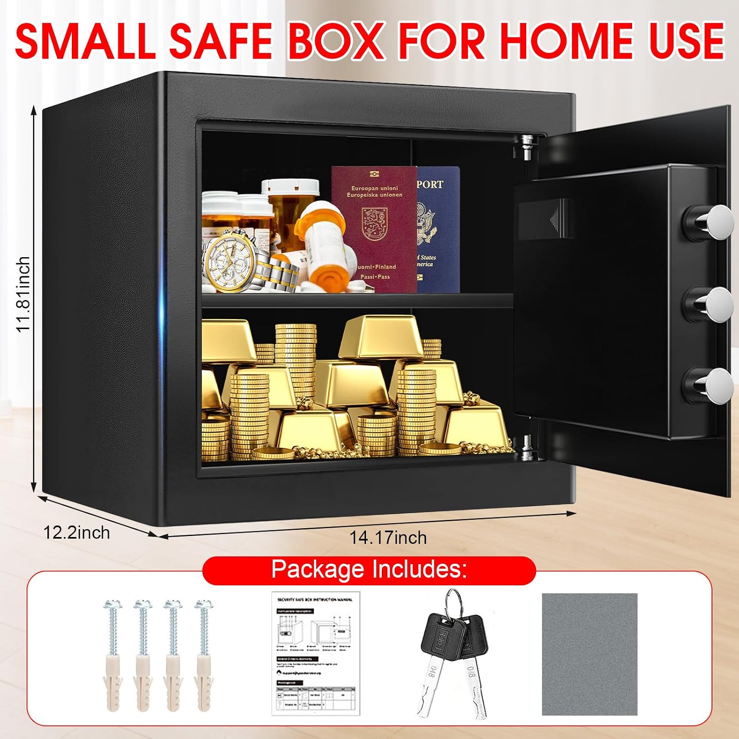 1.8 Cub Small Fire Safe for Home Use, Digital Security Safes Fireproof Waterproof with Combination Lcok and Removable