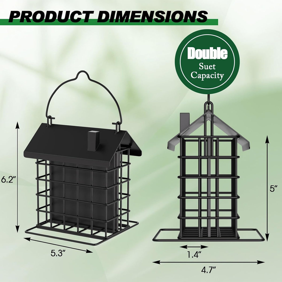 All-Metal Double Suet Bird Feeder for Outdoors Hanging, Black Roof