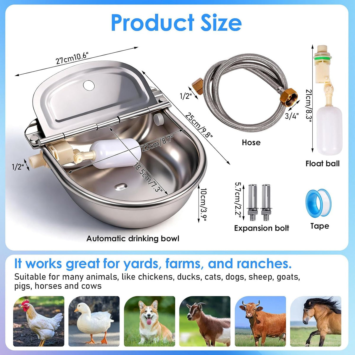 Metal Automatic Chicken Waterer, Duck Waterer No Mess