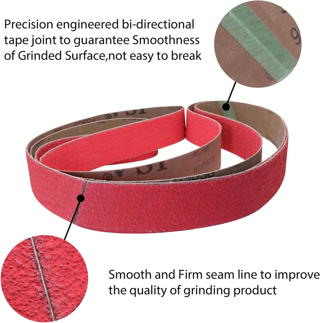 2x72 Inch Ceramic Sanding Belts 36 Grit, 5 Pack