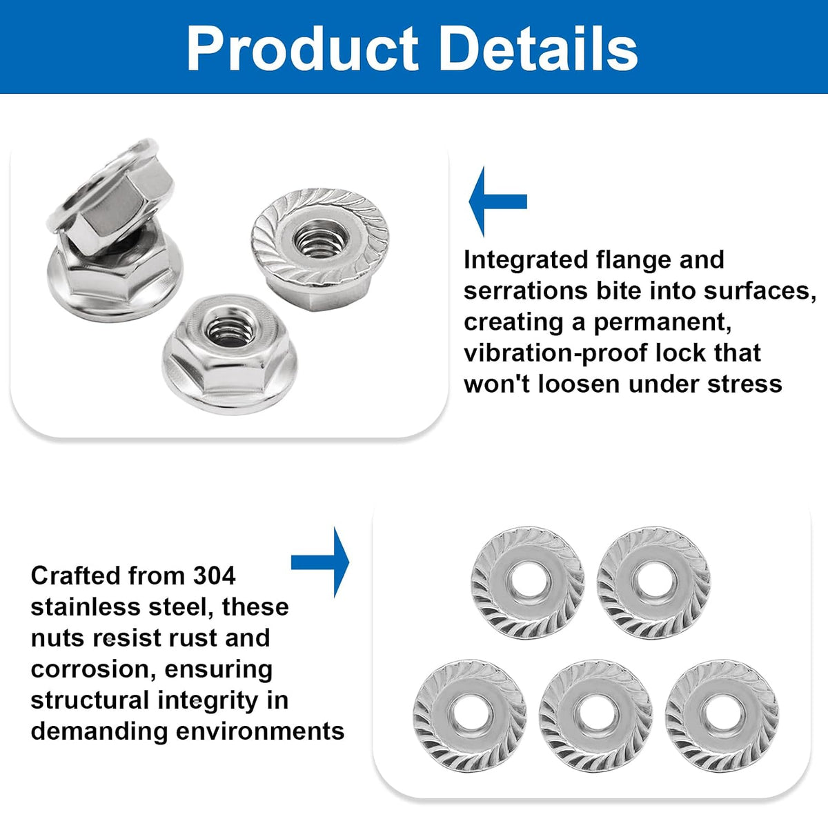 Bonsicoky #8-32 Serrated Flange Nuts, 50 Pack, Silver