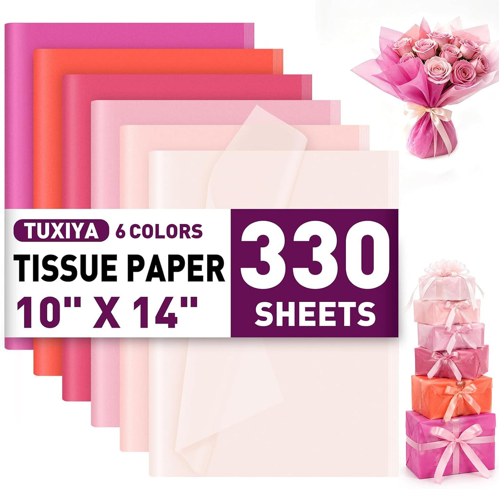 330 Pcs Pink Tissue Paper,6-Color 14"X10" Tissue Paper Bulk