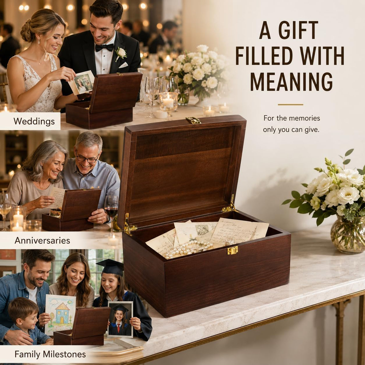 Larger Wooden Memory Wedding Keepsake Boxes With Hinged Lids - Decorative Storage Box With a Hinge Lids For Letter