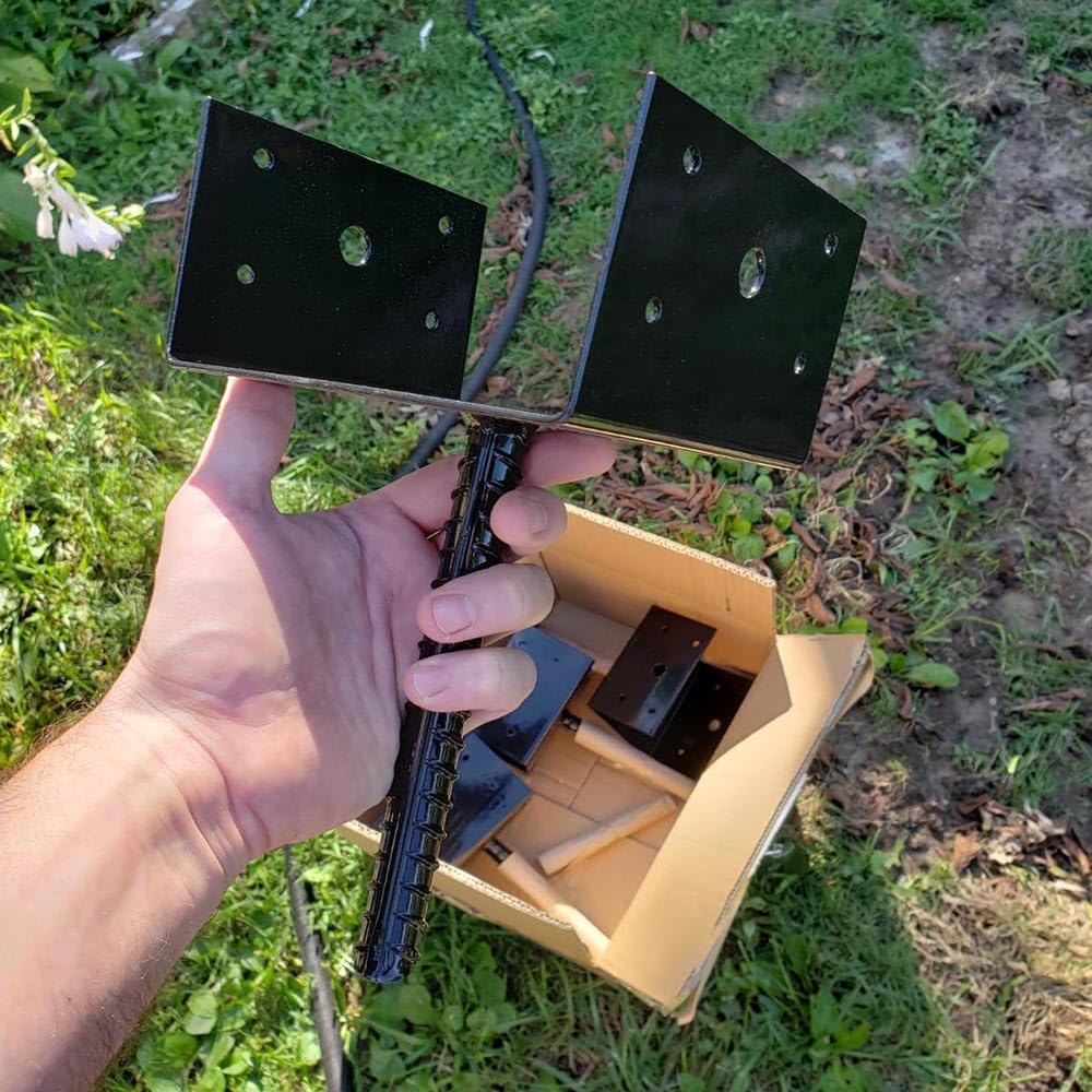 6"x5" 4PCS U Shape Fence Post Holder Black Powder Coated,Ground Spike Post Anchor Metal Concrete Post Anchor Deck