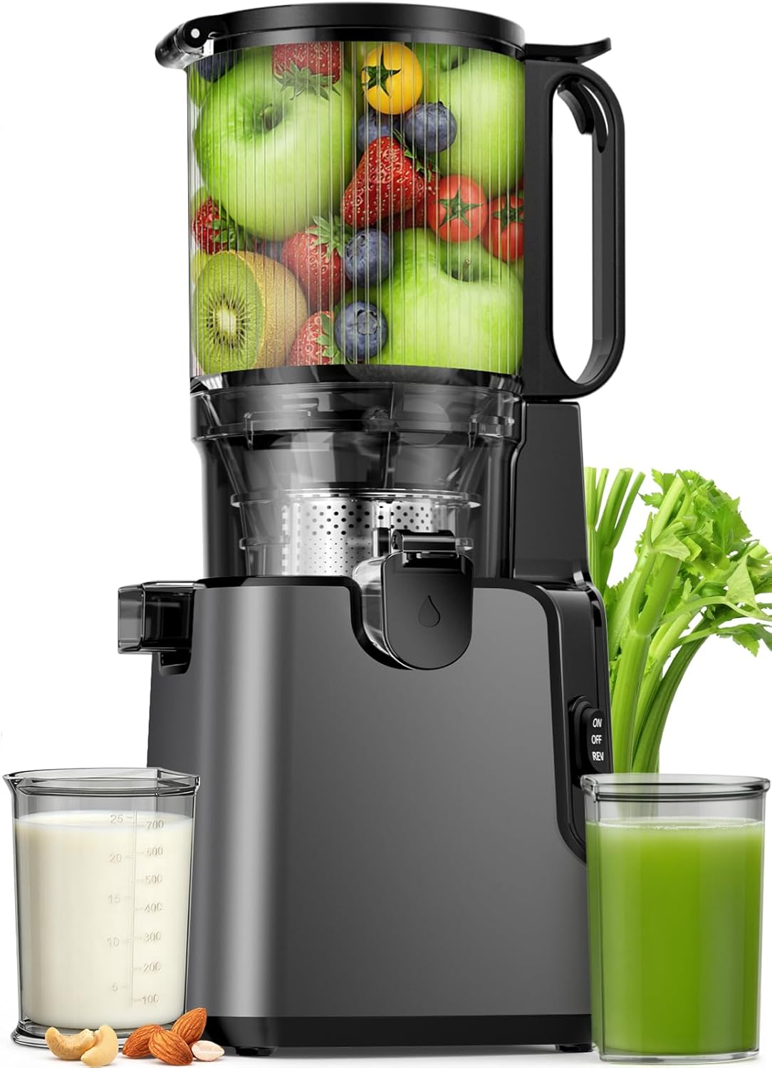 Juicer Machines with 5.8" Large Chute, 2-in-1 Cold Press Juicer for Whole Vegetables Fruits 400W, Masticating juicer