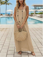 Women's Open Back Spaghetti Strap Backless Maxi Dress Flowy Sundress