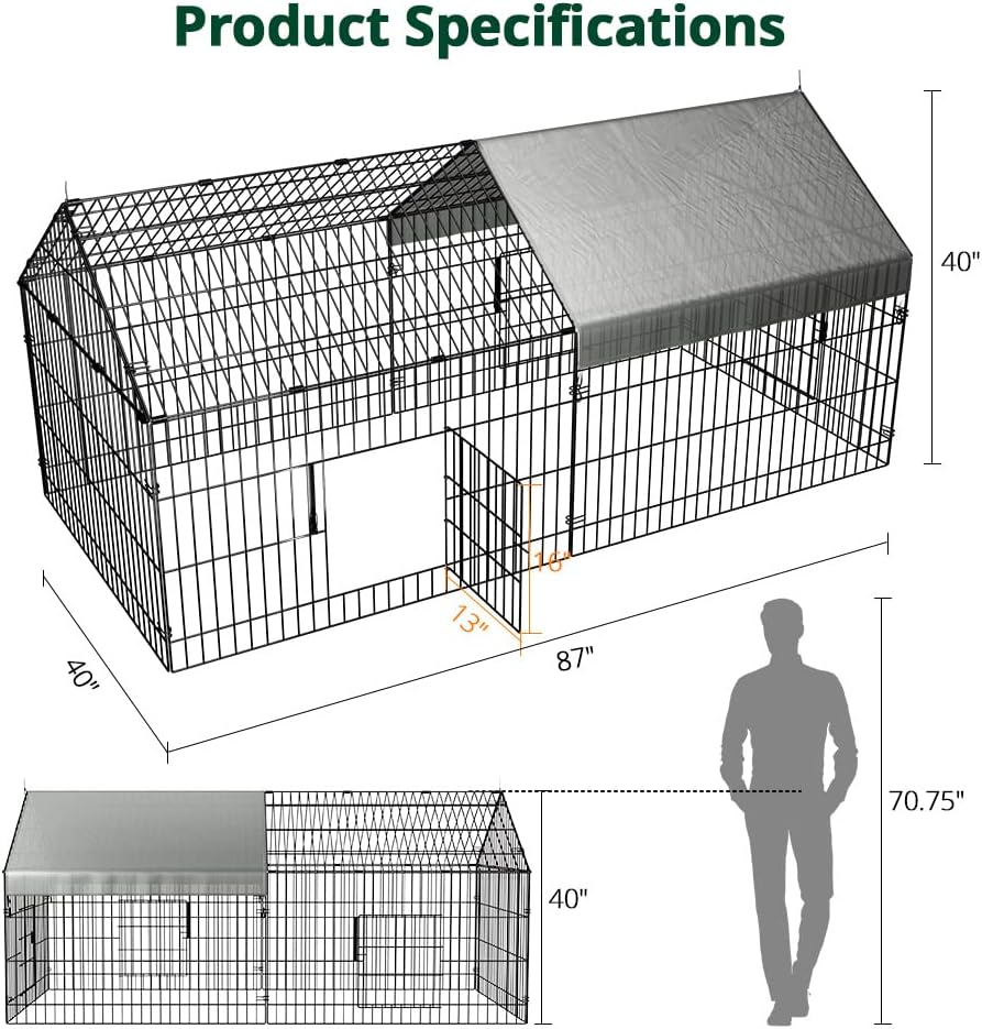 Chicken Coop, 86"x40"x40" Chicken Run Pen with Cover for Yard