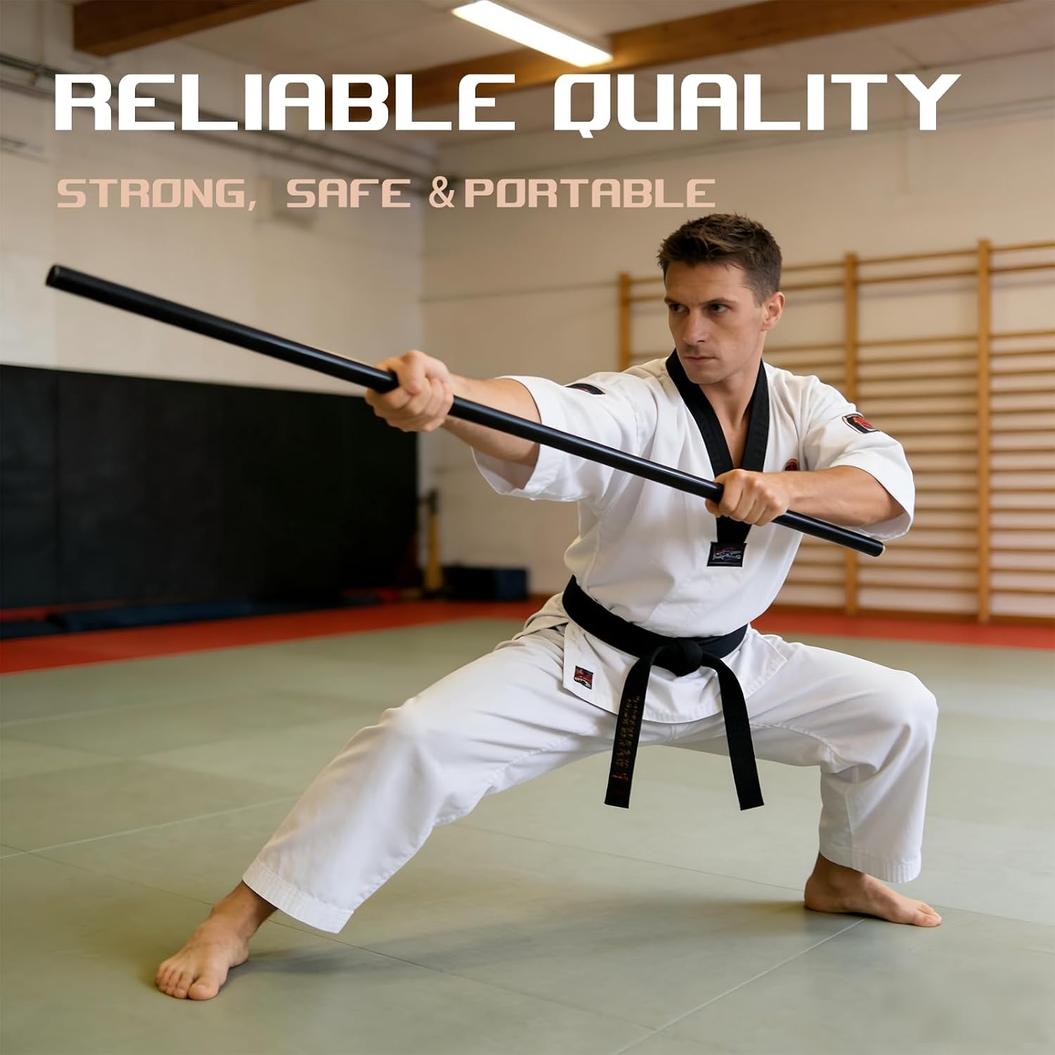 5.3FT Foldable Steel Bo Staff — Foam Padded Martial Arts Training Stick for Safe Practice, Portable Design with