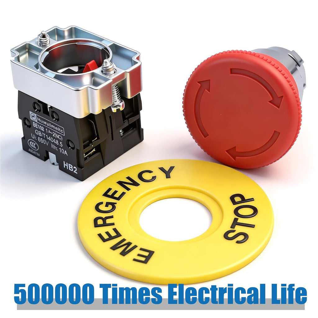mxuteuk 1NC 1NO 22mm Emergency Stop Push Button Switch Red Mushroom AC 660V 10A HB2-BS545