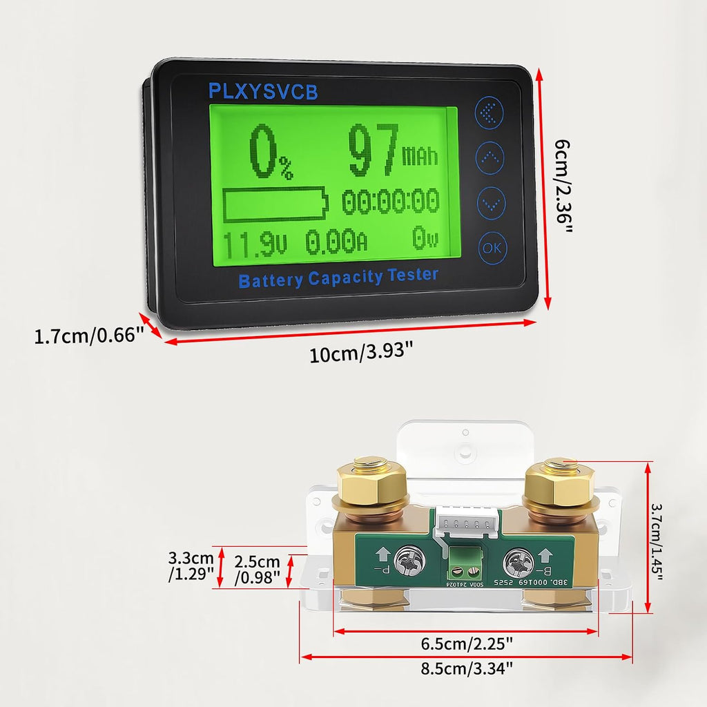 500A Battery Monitor with Shunt, LCD Backlight Screen RV Monitor, High and Low Voltage Programmable Alarm, 10V-120V