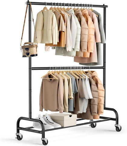 Heavy Duty Clothing Racks for Hanging Clothes Rack Double Rod Garment Rack Rolling Closet Wardrobe Rack on Wheels
