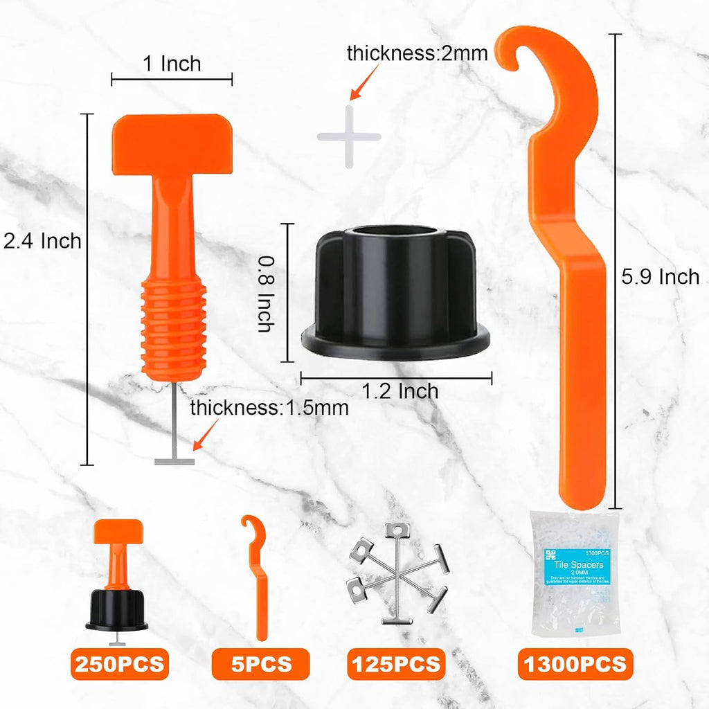 250PCS Tile Leveling System Kit, 1/16 Inch Tile Spacers