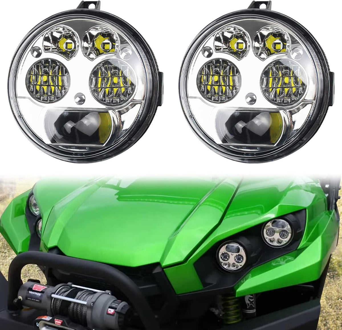 2 pcs Chrome LED Headlight for Brute Force 750, 4.5 inches