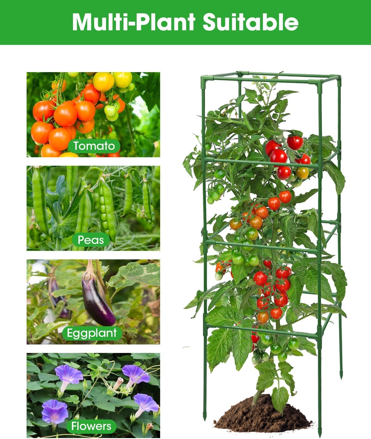 3 Pack Tomato Cages for Garden - Heavy Duty Square Tomato Plant Support Stakes, Height-Adjustable Tomato Trellis